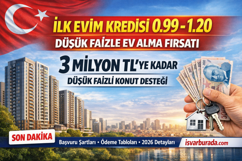 İlk Evim Konut Kredisi 0.99 Faizli Destek 3 Milyon TL’ye Kadar Kredi Başvuru Şartları