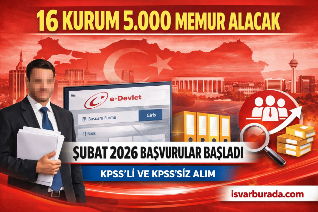 Şubat 2026’da 16 Resmi Kurum 5.000 Üzeri Memur Alımı Yapacak
