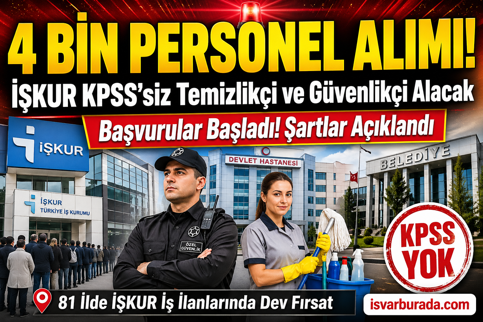İŞKUR KPSS’siz 4 Bin Temizlikçi ve Güvenlikçi Alımı Başladı