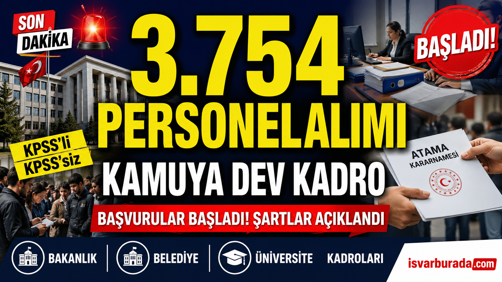Kamuya 3.754 Personel ve Memur Alımı Başladı