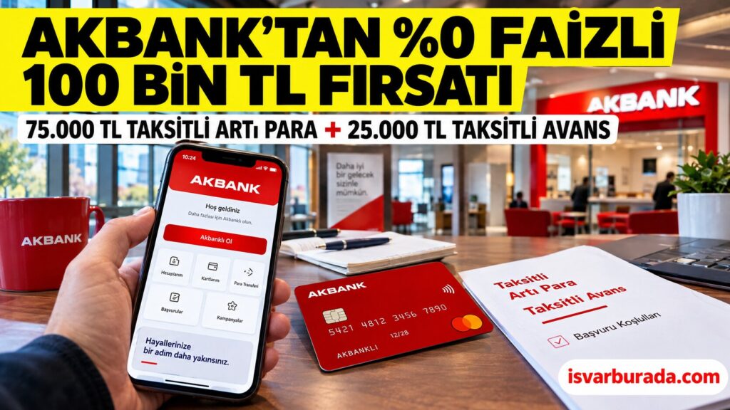 Akbank’tan %0 Faizli 100 Bin TL Fırsatı! Başvuru Şartları ve Ödeme Tarihi