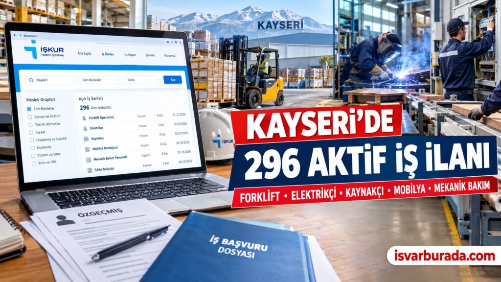 Kayseri’de İş Arayanlar 296 Aktif İş İlanı: Forklift, Elektrikçi, Kaynakçı, Mobilya Montajcısı